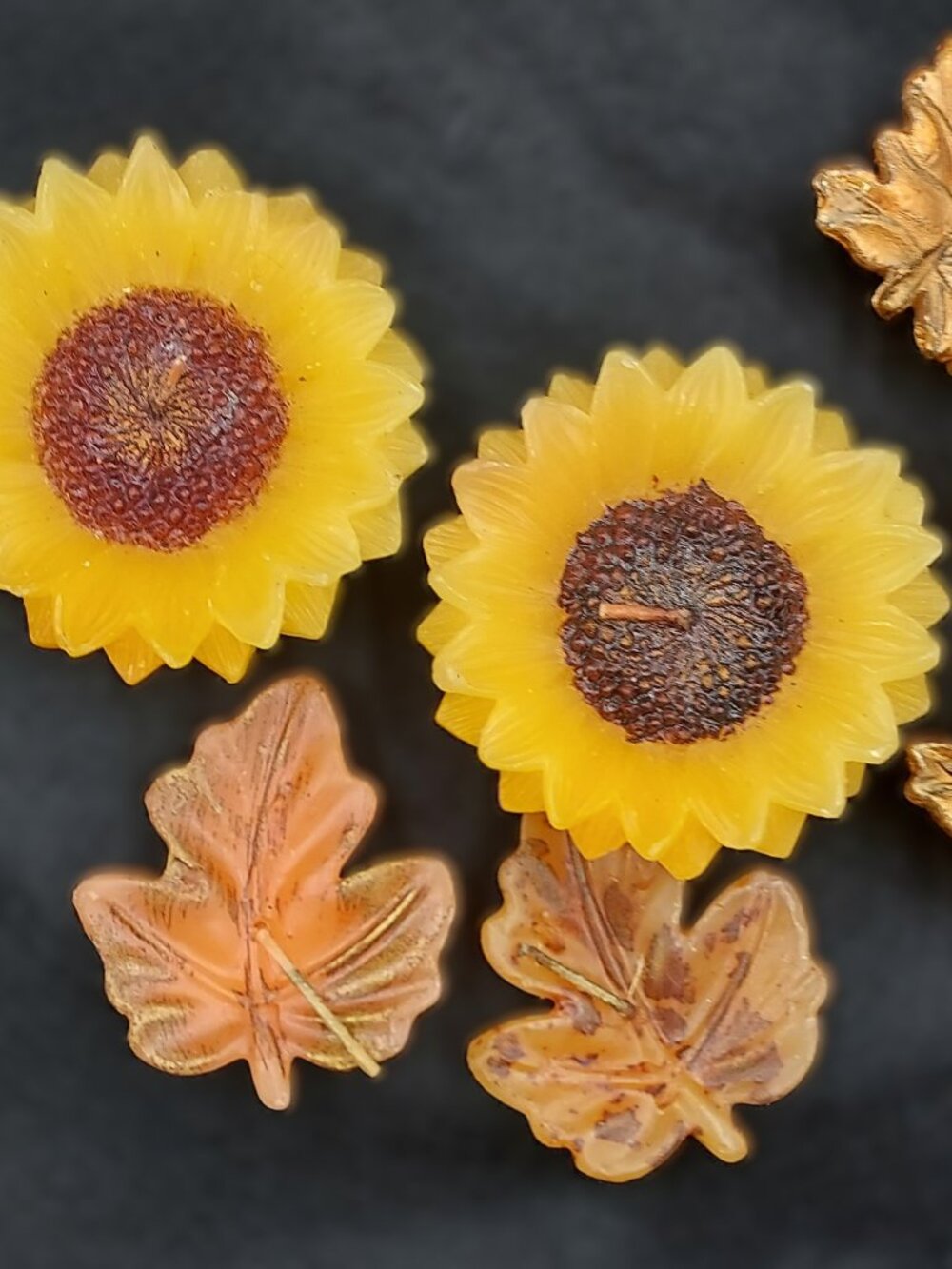 Vintage Fall Decor Bright Yellow Sunflowers & Fall Leaves Candles Set of 8